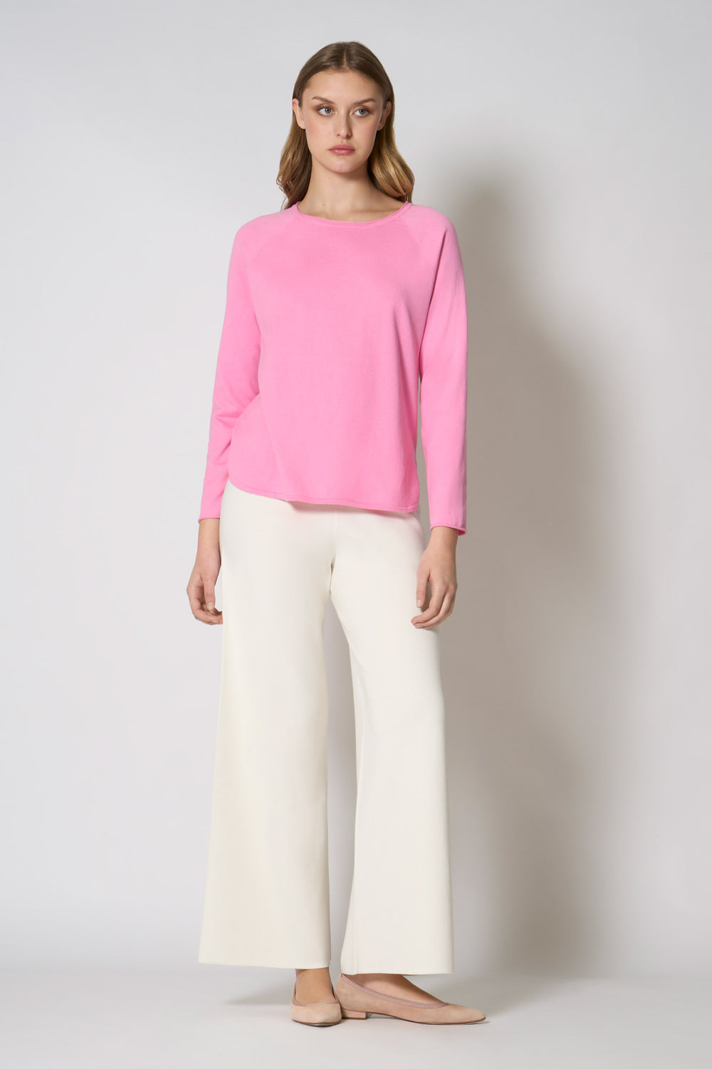 Maglia Girocollo in Cotone Seta Cashmere Rosa