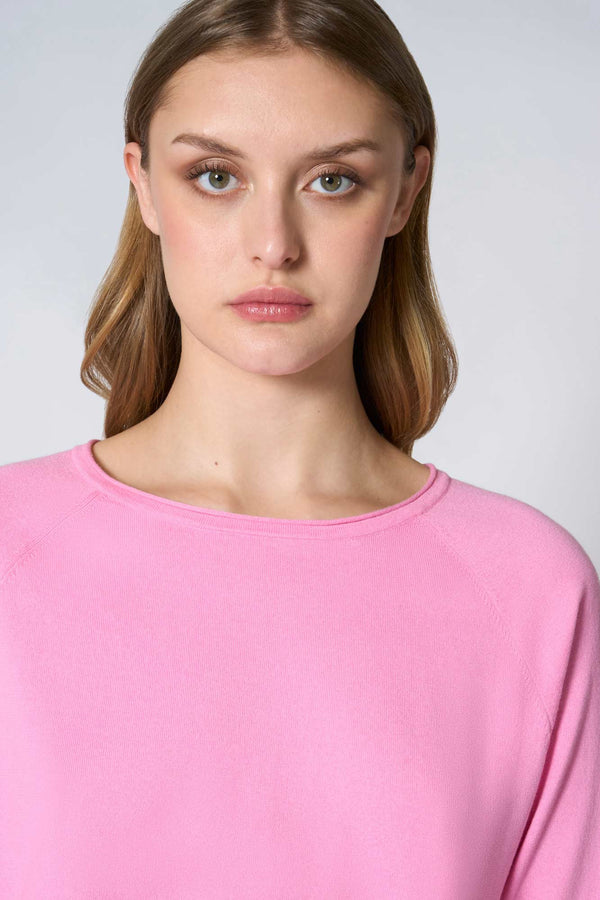 Maglia Girocollo in Cotone Seta Cashmere Rosa
