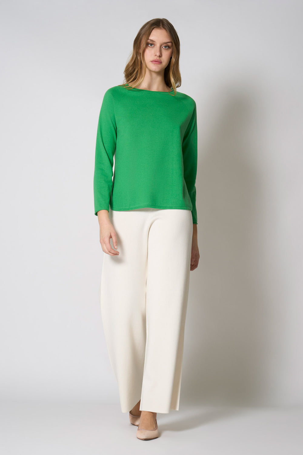 Maglia Girocollo in Cotone Seta Cashmere Verde