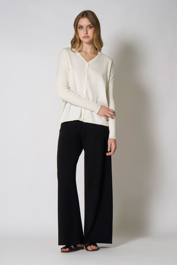 Cardigan Over in Cotone Seta Cashmere Bianco Latte