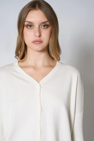 Cardigan Over in Cotone Seta Cashmere Bianco Latte