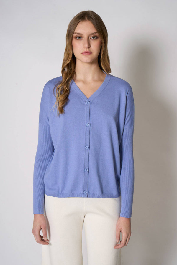 Cardigan Over in Cotone Seta Cashmere Fiordaliso