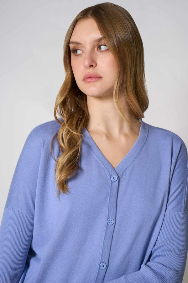 Cardigan Over in Cotone Seta Cashmere Fiordaliso