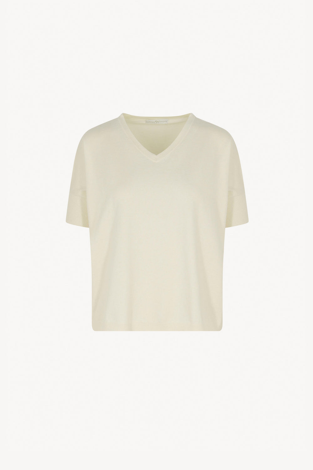 Maglia Scollo a V Mezza Manica Over in Cotone Seta Cashmere Bianco Latte