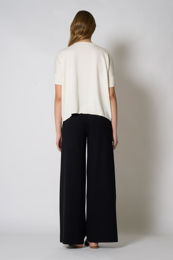 Maglia Scollo a V Mezza Manica Over in Cotone Seta Cashmere Bianco Latte