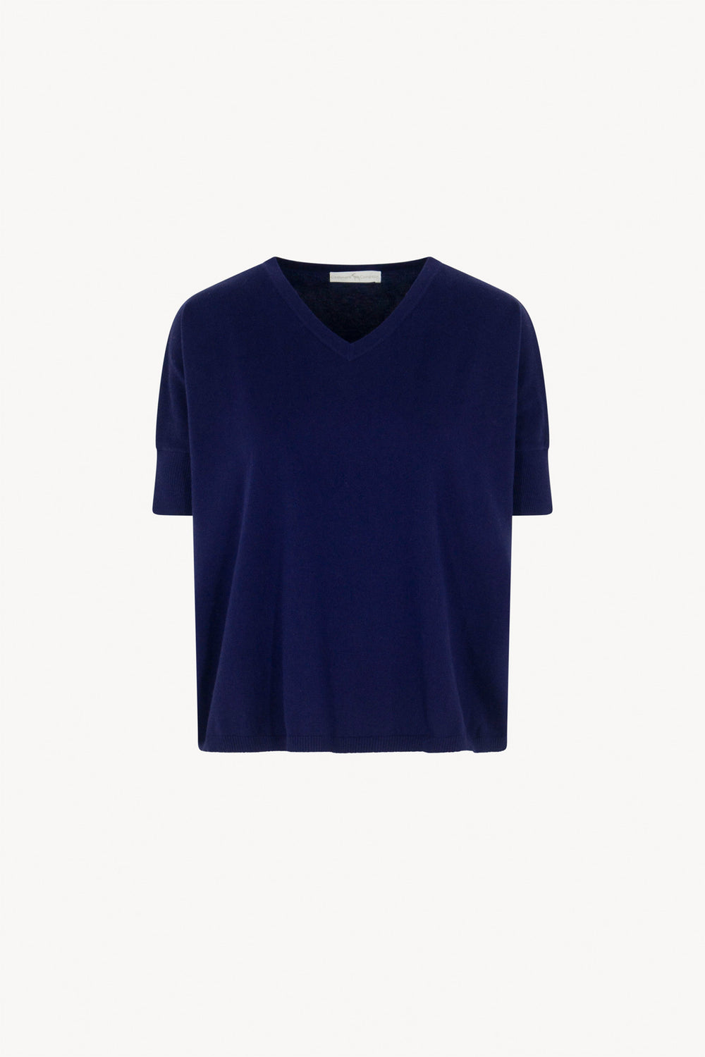 Maglia Scollo a V Mezza Manica Over in Cotone Seta Cashmere Blu