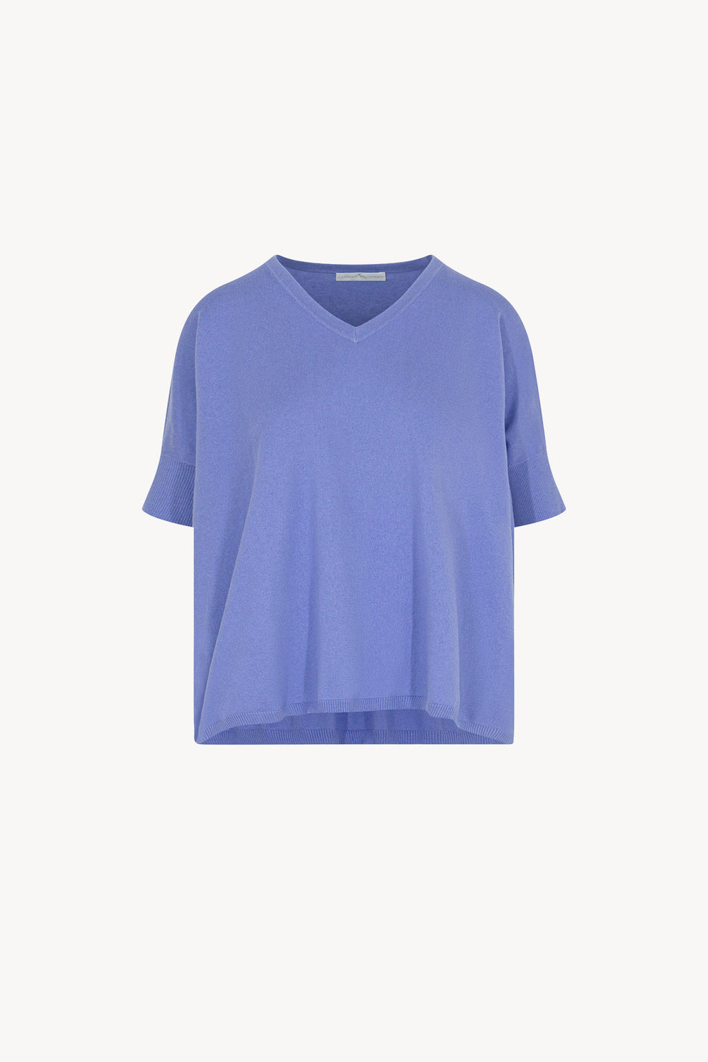 Maglia Scollo a V Mezza Manica Over in Cotone Seta Cashmere Fiordaliso