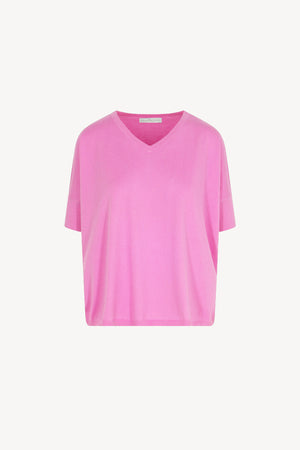 Maglia Scollo a V Mezza Manica Over in Cotone Seta Cashmere Rosa
