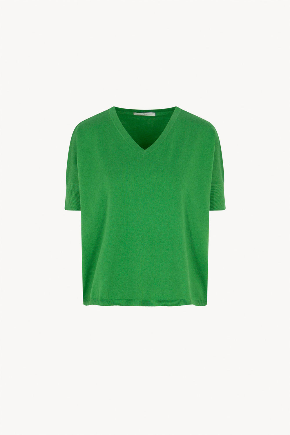 Maglia Scollo a V Mezza Manica Over in Cotone Seta Cashmere Verde