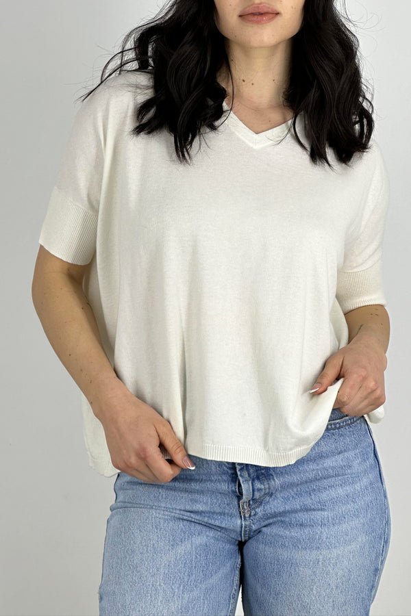 Maglia Scollo V Mezza Manica Over Cotone - Seta - Cashmere