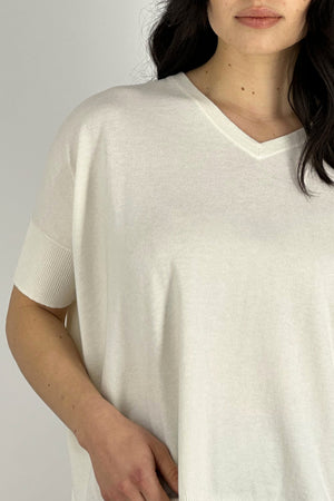 Maglia Scollo V Mezza Manica Over Cotone - Seta - Cashmere