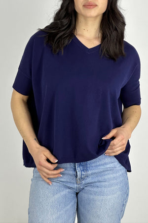 Maglia Scollo V Mezza Manica Over Cotone - Seta - Cashmere