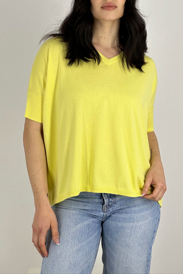Maglia Scollo V Mezza Manica Over Cotone - Seta - Cashmere