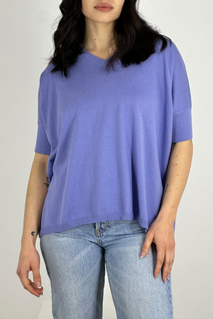 Maglia Scollo V Mezza Manica Over Cotone - Seta - Cashmere