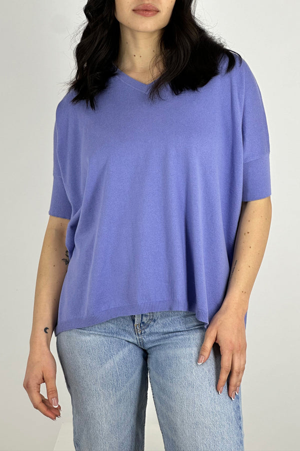 Maglia Scollo V Mezza Manica Over Cotone - Seta - Cashmere