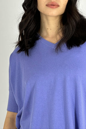 Maglia Scollo V Mezza Manica Over Cotone - Seta - Cashmere