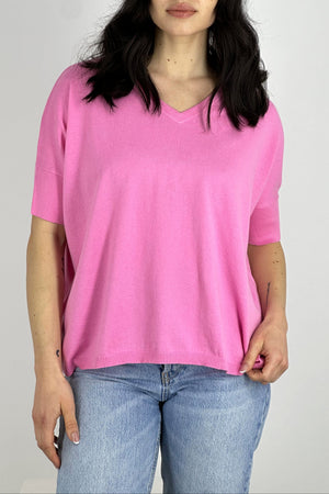 Maglia Scollo V Mezza Manica Over Cotone - Seta - Cashmere