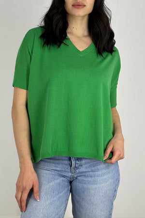 Maglia Scollo V Mezza Manica Over Cotone - Seta - Cashmere