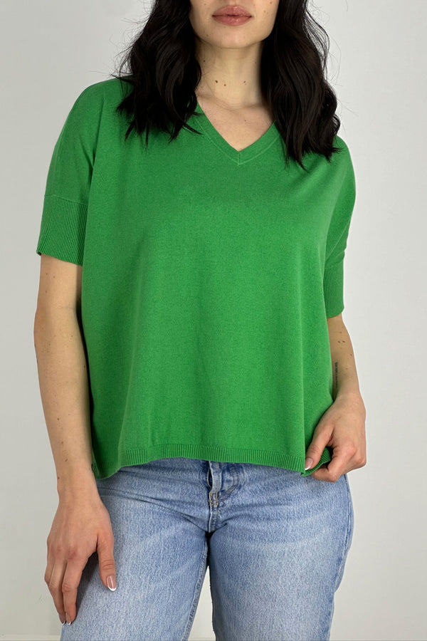 Maglia Scollo V Mezza Manica Over Cotone - Seta - Cashmere