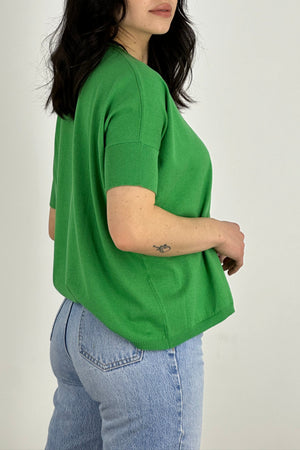 Maglia Scollo V Mezza Manica Over Cotone - Seta - Cashmere