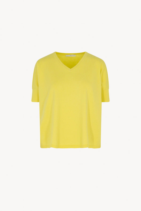 Maglia Scollo V Mezza Manica Over Cotone - Seta - Cashmere