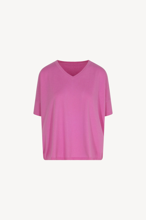 Maglia Scollo V Mezza Manica Over Cotone - Seta - Cashmere