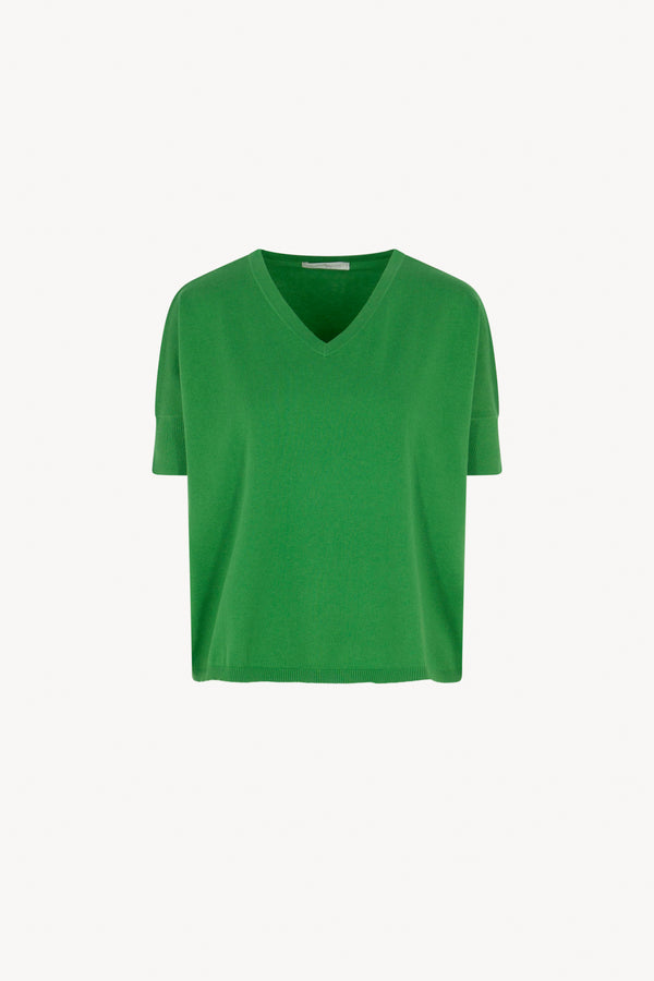 Maglia Scollo V Mezza Manica Over Cotone - Seta - Cashmere