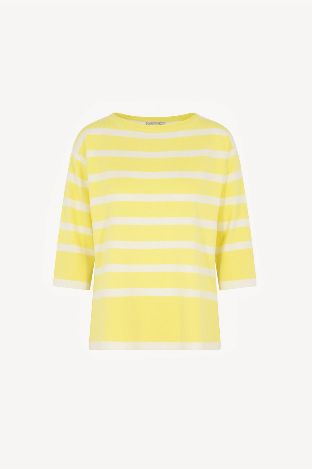 Maglia Scollo Barchetta in Cotone Seta Cashmere Giallo-Bianco Latte