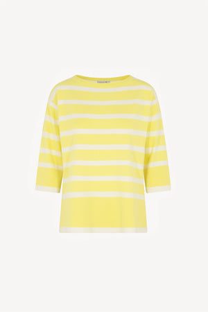 Maglia Scollo Barchetta in Cotone Seta Cashmere Giallo-Bianco Latte