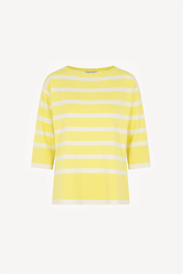 Maglia Scollo Barchetta in Cotone Seta Cashmere Giallo-Bianco Latte