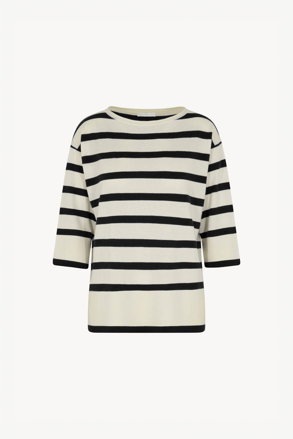 Maglia Scollo Barchetta in Cotone Seta Cashmere Bianco Latte-Nero