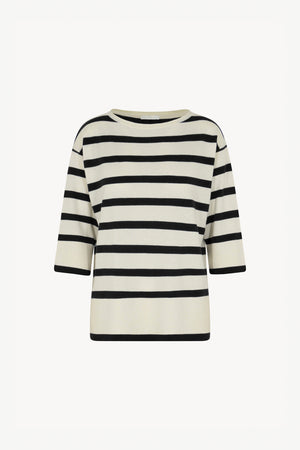 Maglia Scollo Barchetta in Cotone Seta Cashmere Bianco Latte-Nero