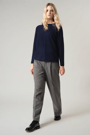 Girocollo Dritto-Rovescio in Puro Cashmere Acero