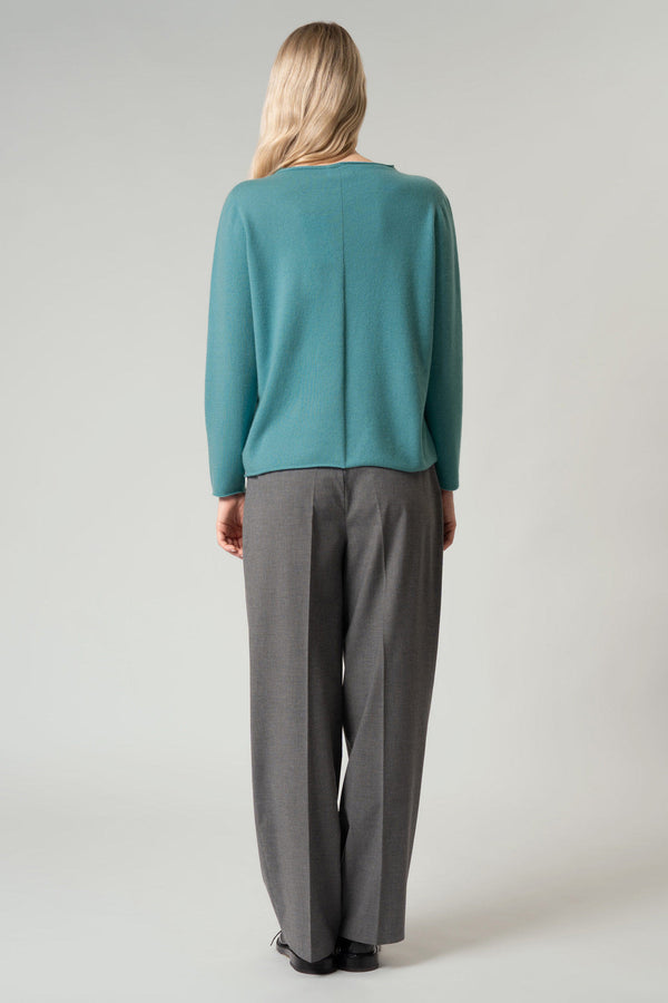 Girocollo Dritto-Rovescio in Puro Cashmere Turchese