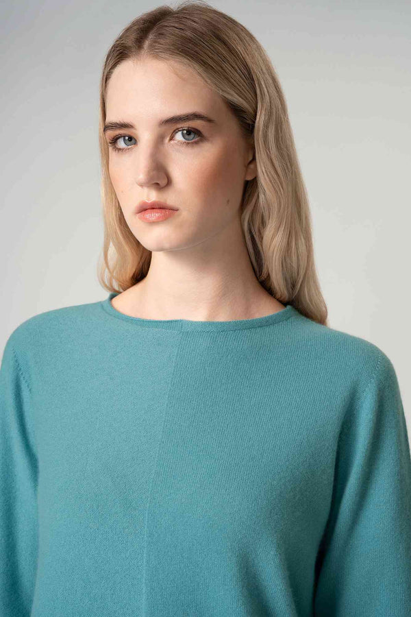 Girocollo Dritto-Rovescio in Puro Cashmere Turchese