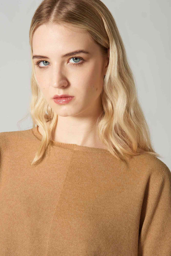 Girocollo Dritto-Rovescio in Puro Cashmere Cammello