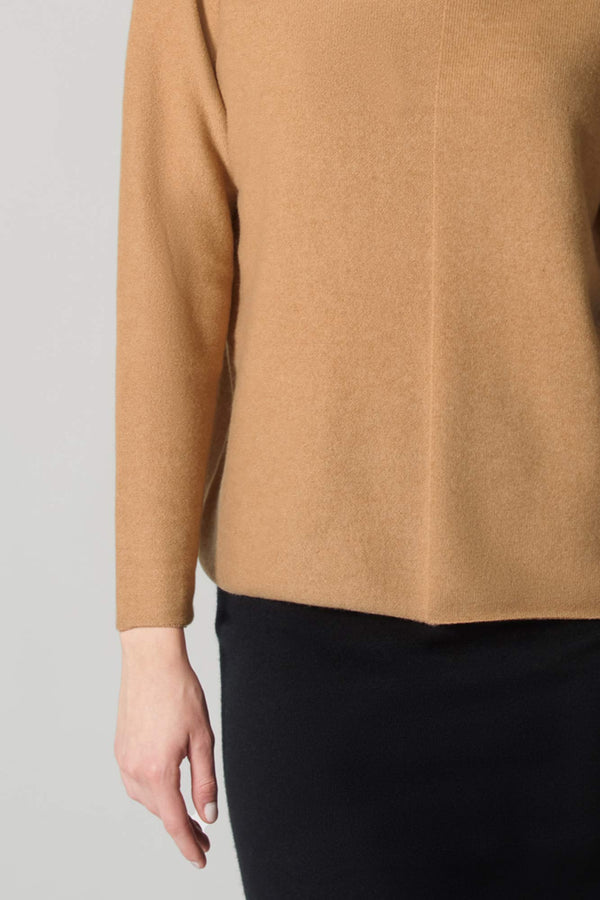 Girocollo Dritto-Rovescio in Puro Cashmere Cammello