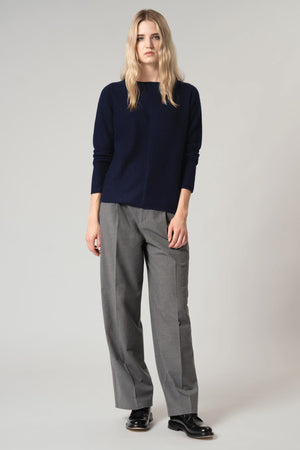 Girocollo Dritto-Rovescio in Puro Cashmere Notte