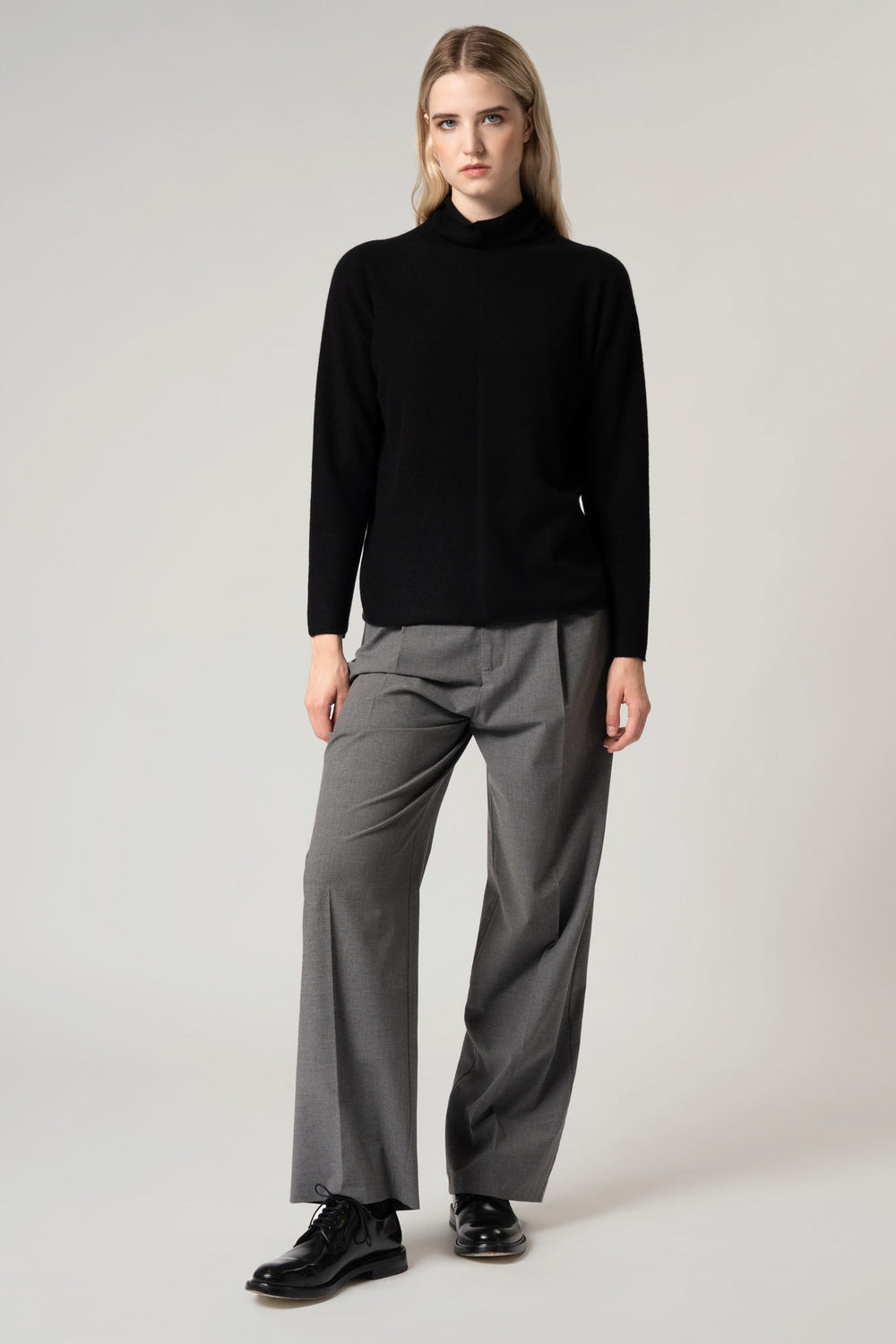 Maglia Lupetto Dritto-Rovescio in Puro Cashmere Nero