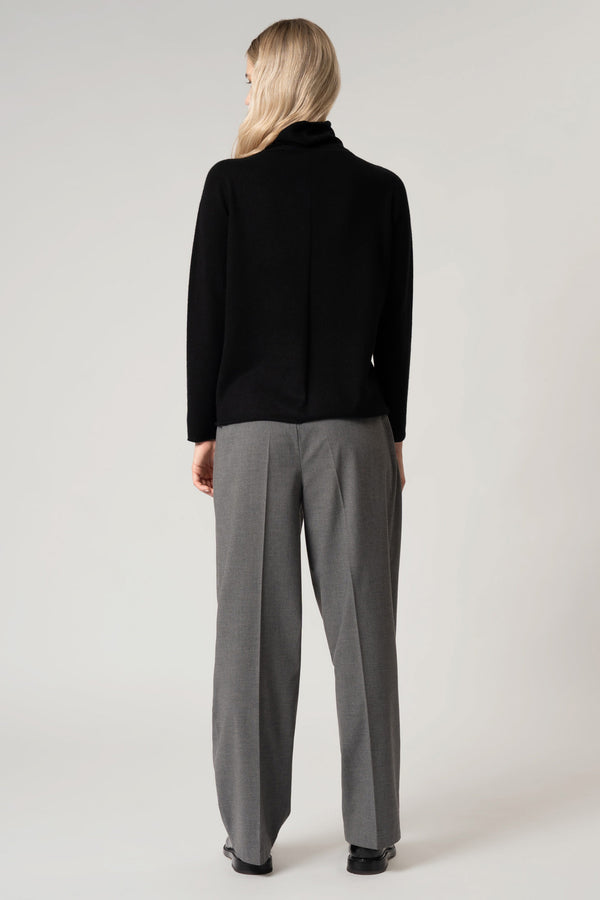 Maglia Lupetto Dritto-Rovescio in Puro Cashmere Nero