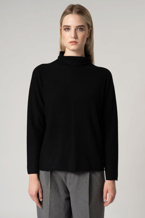 Maglia Lupetto Dritto-Rovescio in Puro Cashmere Nero