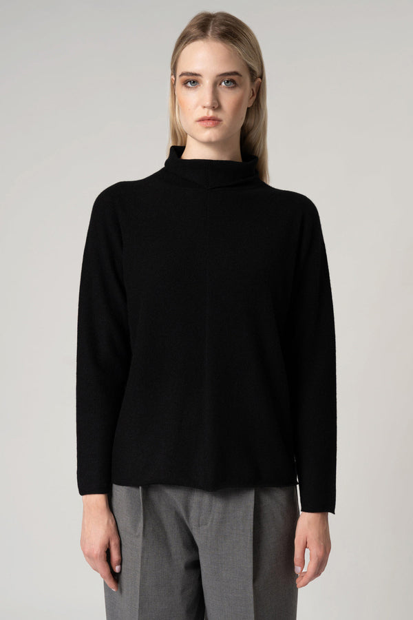 Maglia Lupetto Dritto-Rovescio in Puro Cashmere Nero