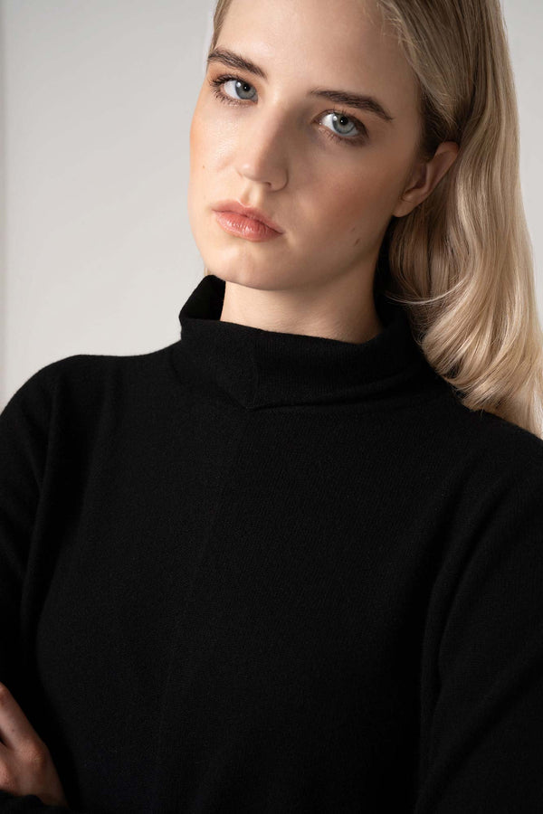Maglia Lupetto Dritto-Rovescio in Puro Cashmere Nero