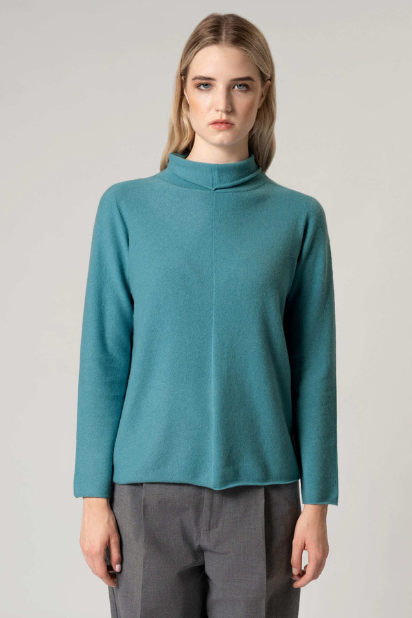 Maglia Lupetto Dritto-Rovescio in Puro Cashmere Acero