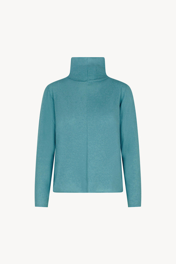 Maglia Lupetto Dritto-Rovescio in Puro Cashmere Turchese