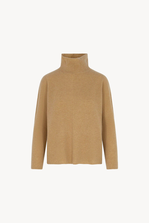 Maglia Lupetto Dritto-Rovescio in Puro Cashmere Cammello