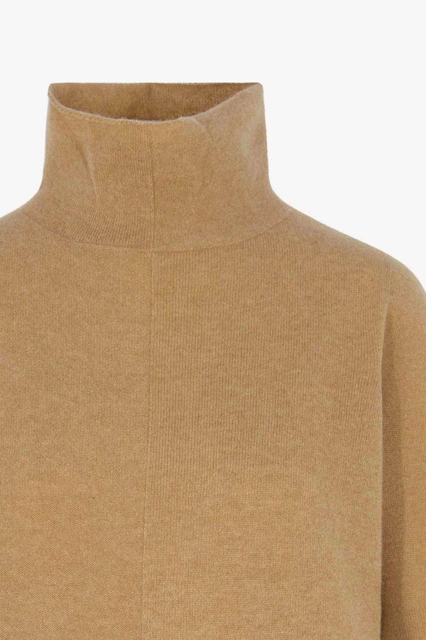 Maglia Lupetto Dritto-Rovescio in Puro Cashmere Cammello