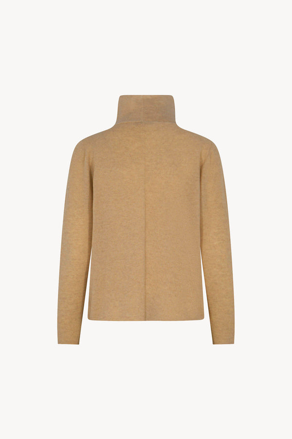 Maglia Lupetto Dritto-Rovescio in Puro Cashmere Cammello