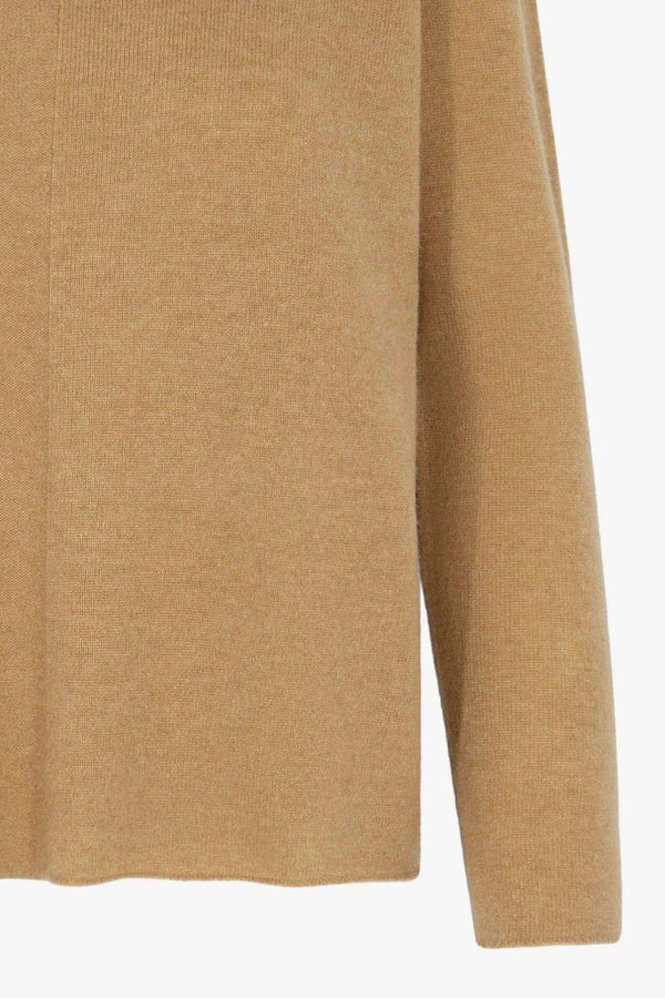 Maglia Lupetto Dritto-Rovescio in Puro Cashmere Cammello