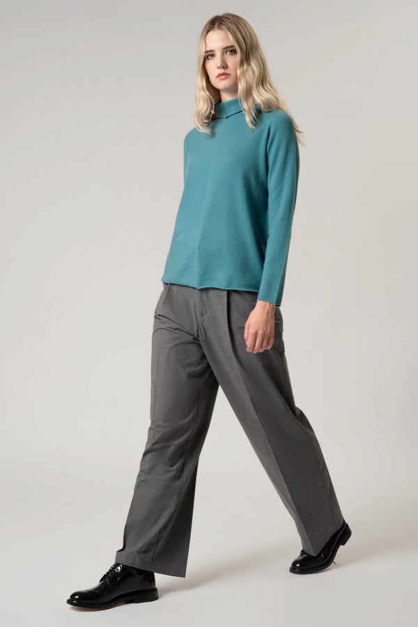 Maglia Lupetto Dritto-Rovescio in Puro Cashmere Notte